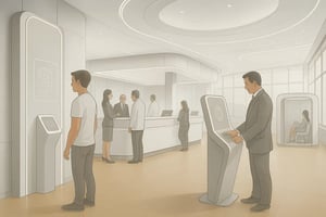 Modern Bank Interior with Customers
